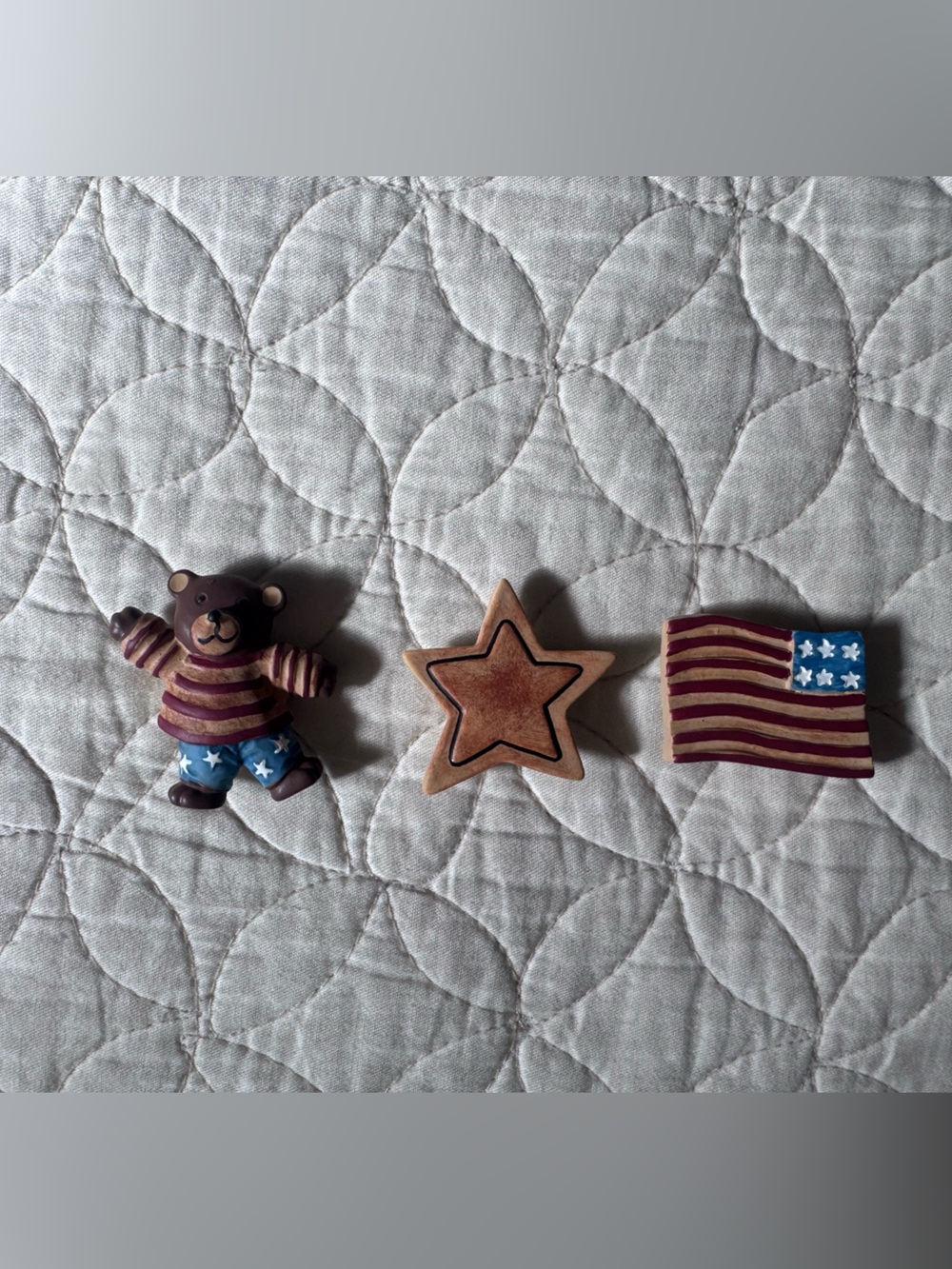 Patriotic folk button covers - 3 Set - Stars & Bear (Brown, Blue, Red)